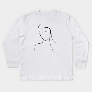 Woman Line Art Portrait - Minimal Mary Kids Long Sleeve T-Shirt